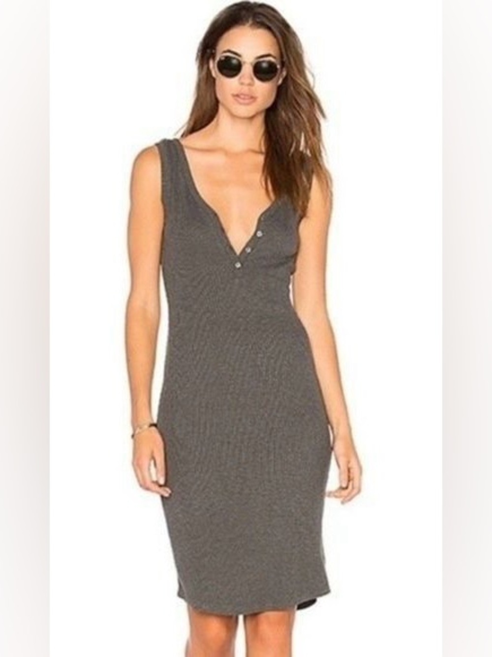 L'Agence Everly Slinky Knit Ribbed Tank Dress in Gray